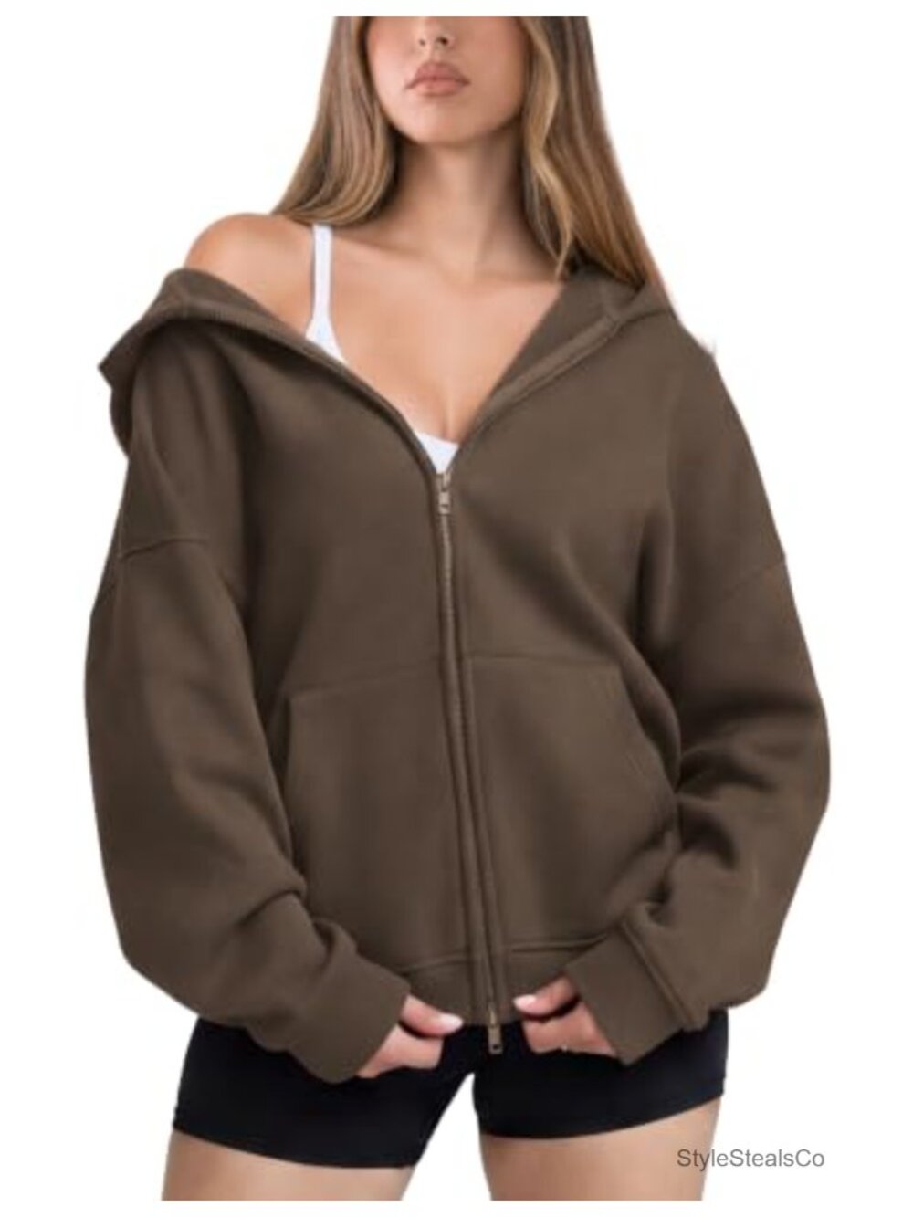 Oversized Zip Up Hoodie Soft Cotton Blend Heavyweight Fleece Full Zipper Jacket